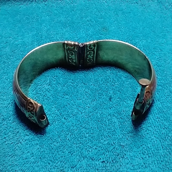 Gold brass copper silver Woven design hinged pin closure vintage Bracelet large - Picture 2 of 8